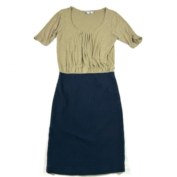 Boden Knee Length Dress Blue Beige Short Sleeve Scoop Neck - Picture 1 of 6
